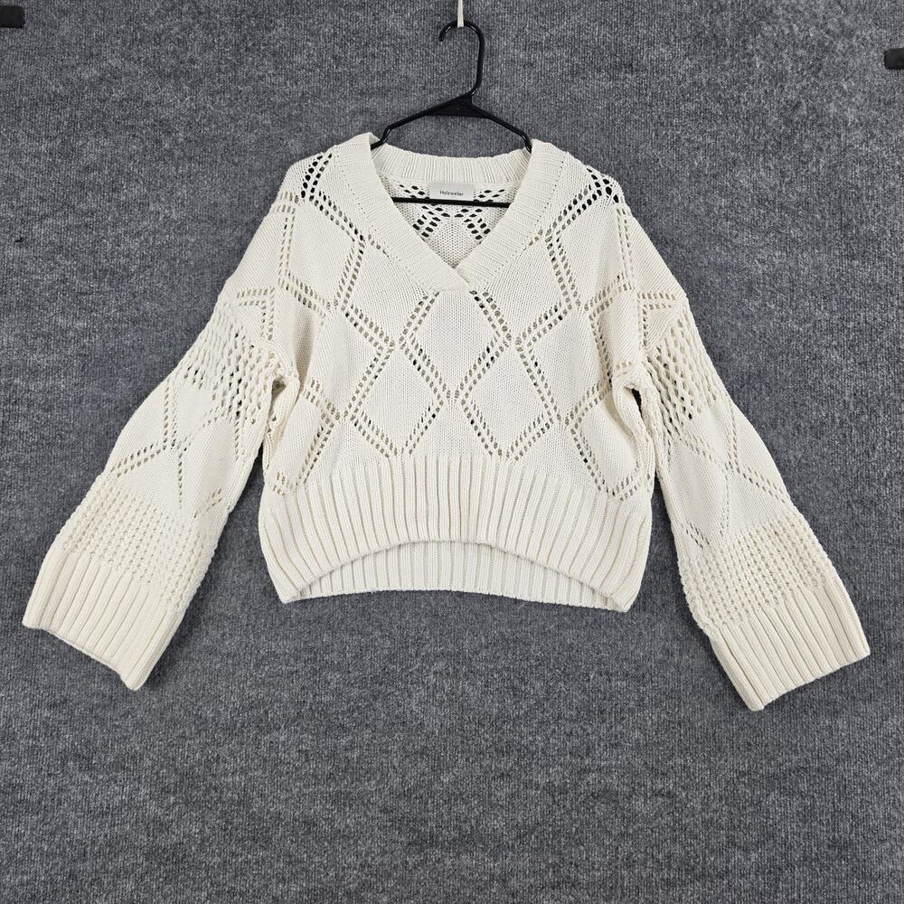 Holzweiler Sweater Women Small Open Knit V Neck Cropped Boho Chic Scandi Summer